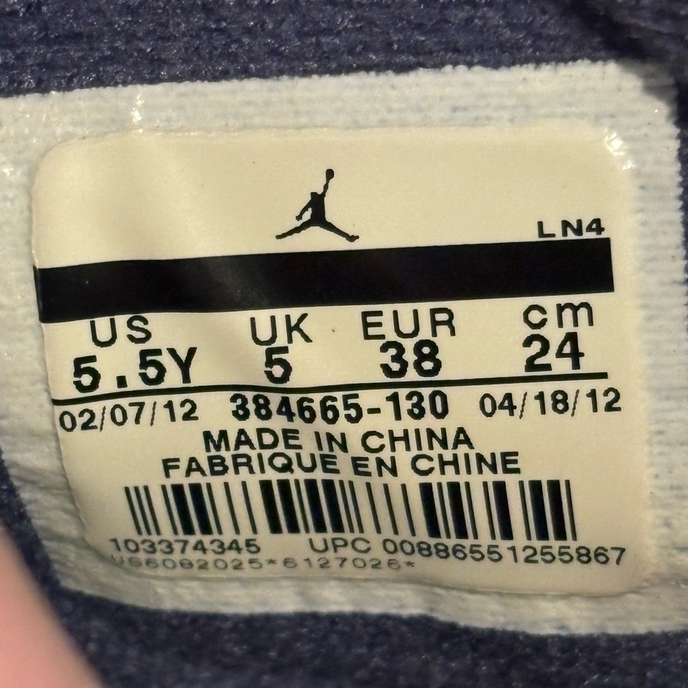 Nike Air Jordan VI 6 Retro 2012 Olympic White Navy Blue 384665-130 Size 5.5Y - Picture 7 of 9